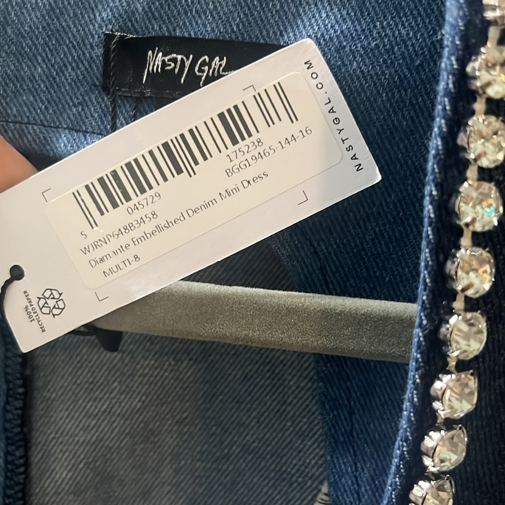 Denim mini dress rhinestone detail - Picture 3 of 5